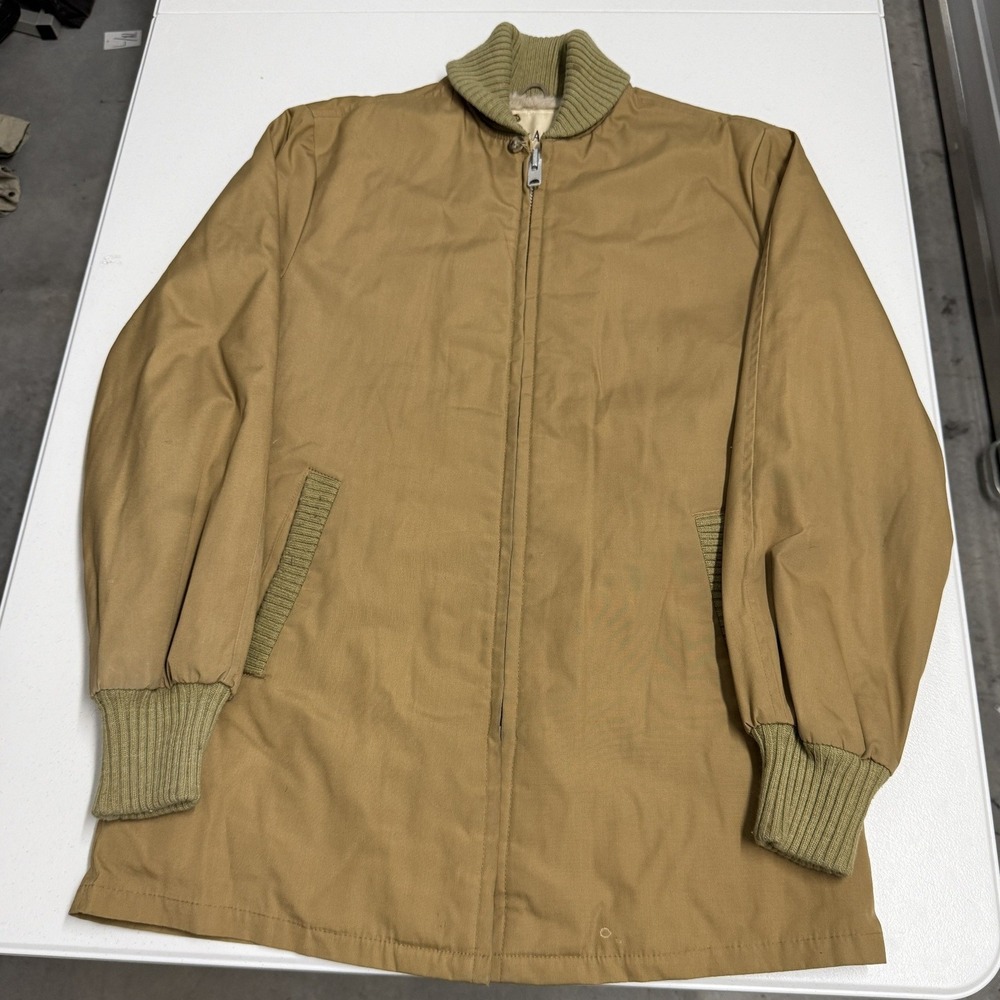 Vintage LakeLand Zip Front Jacket Mens M Tan Excellent Faux Fur Lined Canvas
